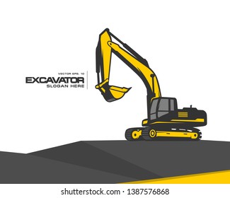 Excavator logo template vector. Heavy equipment logo vector for construction company. Creative excavator illustration for logo template.