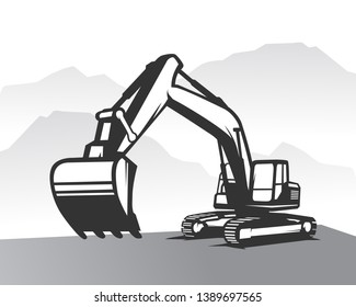 Excavator logo template vector. Heavy equipment logo vector for construction company. Creative excavator illustration for logo template.