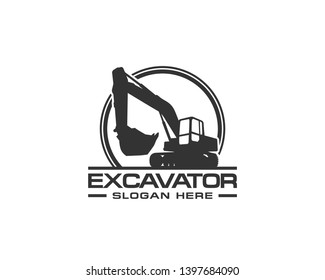 Excavator logo template vector. Heavy equipment logo vector for construction company. Creative excavator illustration for logo template.