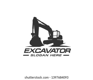 Excavator logo template vector. Heavy equipment logo vector for construction company. Creative excavator illustration for logo template.