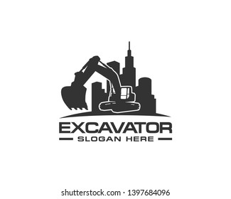 Excavator logo template vector. Heavy equipment logo vector for construction company. Creative excavator illustration for logo template.