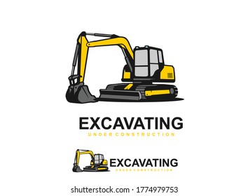 Ilustración de excavadoras y tractor dibujado a mano para colorear y hacer líneas de arte.