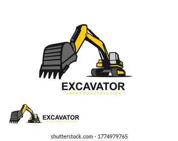 Excavator logo template vector. Heavy equipment logo vector for construction company. Creative excavator illustration for logo template.