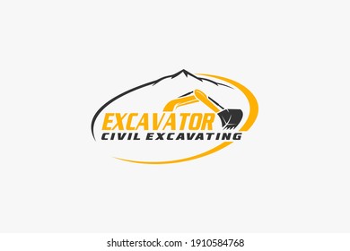 Excavator logo template vector. Heavy equipment logo vector for construction company. Creative excavator illustration for logo template.