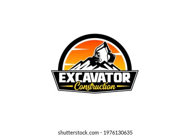 Excavator logo template vector. Heavy equipment logo vector for construction company. Creative excavator illustration for logo.
