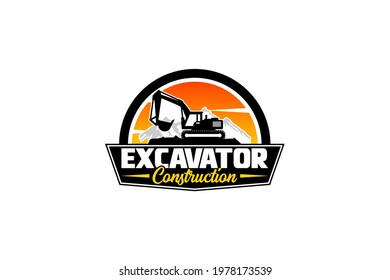 Excavator logo template vector. Heavy equipment logo vector for construction company. Creative excavator illustration for logo.