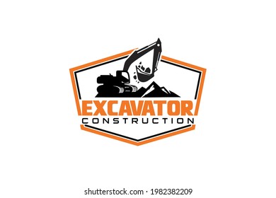 Excavator logo template vector. Heavy equipment logo vector for construction company. Creative excavator illustration for logo.