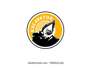 Excavator logo template vector. Heavy equipment logo vector for construction company. Creative excavator illustration for logo.