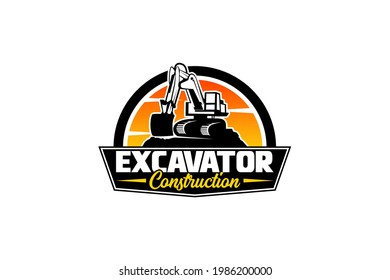 Vector de plantilla de logotipo de excavador. Vector de logotipo de equipo pesado para la empresa de construcción. Ilustración creativa de excavadora para el logotipo.