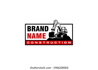 Bagger Logo Vorlage Vektorgrafik. Logo für schwere Ausrüstung, Vektorgrafik für Bauunternehmen. Kreative Baggergrafik für Logo.