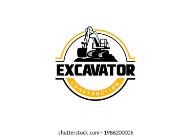 Bagger Logo Vorlage Vektorgrafik. Logo für schwere Ausrüstung, Vektorgrafik für Bauunternehmen. Kreative Baggergrafik für Logo.