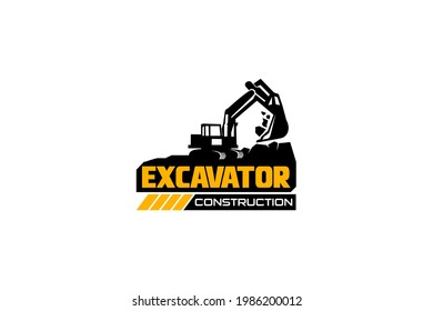 Vector de plantilla de logotipo de excavador. Vector de logotipo de equipo pesado para la empresa de construcción. Ilustración creativa de excavadora para el logotipo.