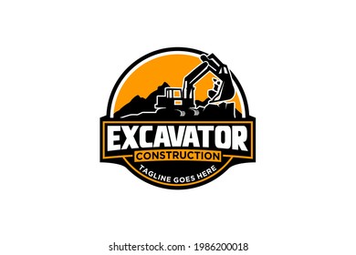 Excavator logo template vector. Heavy equipment logo vector for construction company. Creative excavator illustration for logo.