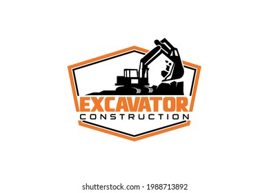 Vector de plantilla de logotipo de excavador. Vector de logotipo de equipo pesado para la empresa de construcción. Ilustración creativa de excavadora para el logotipo.