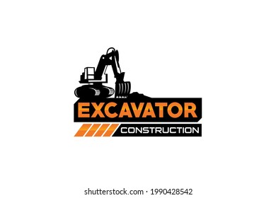 Vector de plantilla de logotipo de excavador. Vector de logotipo de equipo pesado para la empresa de construcción. Ilustración creativa de excavadora para el logotipo.