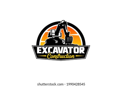 Excavator logo template vector. Heavy equipment logo vector for construction company. Creative excavator illustration for logo.