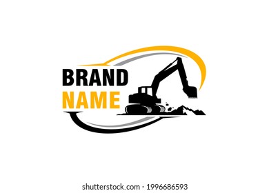 Bagger Logo Vorlage Vektorgrafik. Logo für schwere Ausrüstung, Vektorgrafik für Bauunternehmen. Kreative Baggergrafik für Logo.