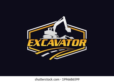 Excavator logo template vector. Heavy equipment logo vector for construction company. Creative excavator illustration for logo.