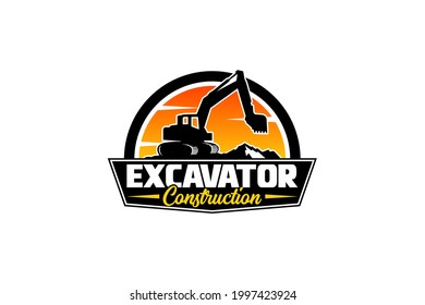 Excavator logo template vector. Heavy equipment logo vector for construction company. Creative excavator illustration for logo.