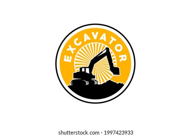 Bagger Logo Vorlage Vektorgrafik. Logo für schwere Ausrüstung, Vektorgrafik für Bauunternehmen. Kreative Baggergrafik für Logo.