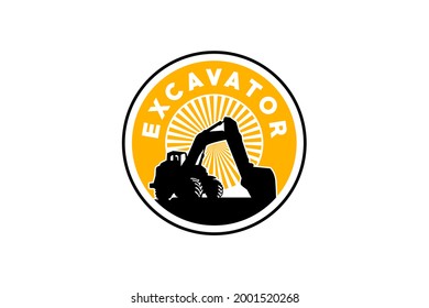 Bagger Logo Vorlage Vektorgrafik. Logo für schwere Ausrüstung, Vektorgrafik für Bauunternehmen. Kreative Baggergrafik für Logo.