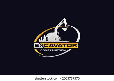 Excavator logo template vector. Heavy equipment logo vector for construction company. Creative excavator illustration for logo.