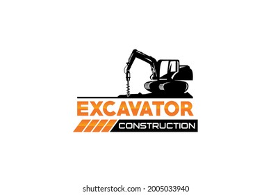 Excavator logo template vector. Heavy equipment logo vector for construction company. Creative excavator illustration for logo.