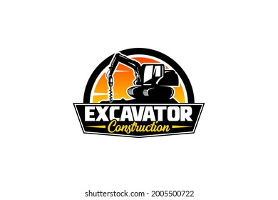 Vector de plantilla de logotipo de excavador. Vector de logotipo de equipo pesado para la empresa de construcción. Ilustración creativa de excavadora para el logotipo.