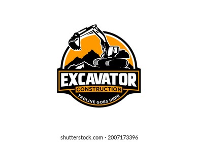 Excavator logo template vector. Heavy equipment logo vector for construction company. Creative excavator illustration for logo.