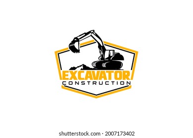 Excavator logo template vector. Heavy equipment logo vector for construction company. Creative excavator illustration for logo.