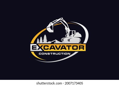 Excavator logo template vector. Heavy equipment logo vector for construction company. Creative excavator illustration for logo.