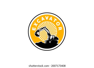 Excavator logo template vector. Heavy equipment logo vector for construction company. Creative excavator illustration for logo.