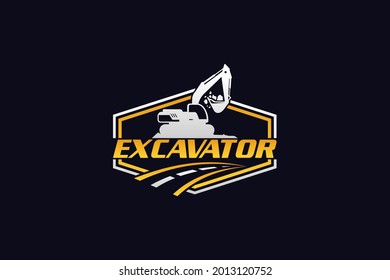 Excavator logo template vector. Heavy equipment logo vector for construction company. Creative excavator illustration for logo.