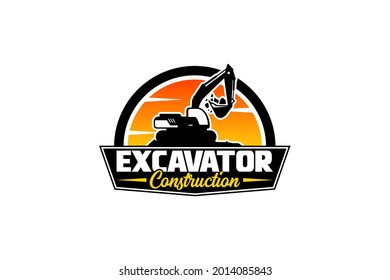 Excavator logo template vector. Heavy equipment logo vector for construction company. Creative excavator illustration for logo.