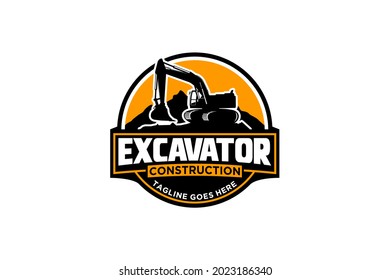 Excavator logo template vector. Heavy equipment logo vector for construction company. Creative excavator illustration for logo.