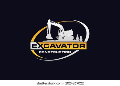 Bagger Logo Vorlage Vektorgrafik. Logo für schwere Ausrüstung, Vektorgrafik für Bauunternehmen. Kreative Baggergrafik für Logo.