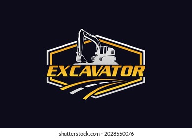 Vector de plantilla de logotipo de excavador. Vector de logotipo de equipo pesado para la empresa de construcción. Ilustración creativa de excavadora para el logotipo.