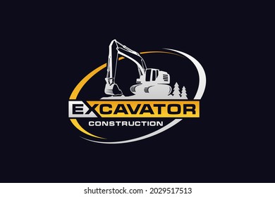 Bagger Logo Vorlage Vektorgrafik. Logo für schwere Ausrüstung, Vektorgrafik für Bauunternehmen. Kreative Baggergrafik für Logo.