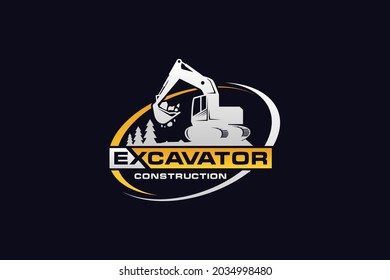 Excavator logo template vector. Heavy equipment logo vector for construction company. Creative excavator illustration for logo.