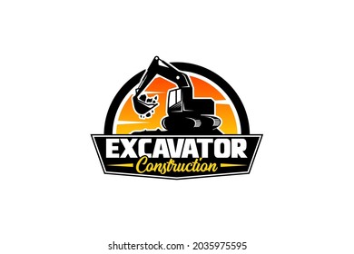 Excavator logo template vector. Heavy equipment logo vector for construction company. Creative excavator illustration for logo.