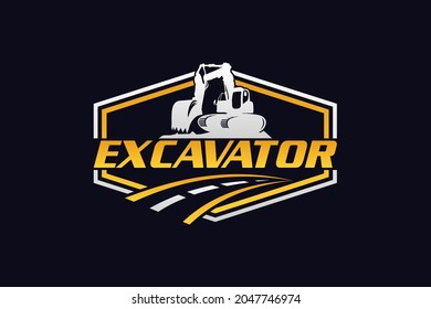 Vector de plantilla de logotipo de excavador. Vector de logotipo de equipo pesado para la empresa de construcción. Ilustración creativa de excavadora para el logotipo.