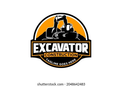 Vector de plantilla de logotipo de excavador. Vector de logotipo de equipo pesado para la empresa de construcción. Ilustración creativa de excavadora para el logotipo.