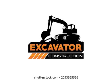 Vector de plantilla de logotipo de excavador. Vector de logotipo de equipo pesado para la empresa de construcción. Ilustración creativa de excavadora para el logotipo.