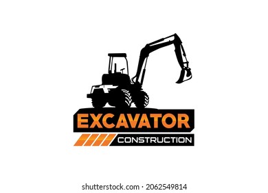 Vector de plantilla de logotipo de excavador. Vector de logotipo de equipo pesado para la empresa de construcción. Ilustración creativa de excavadora para el logotipo.