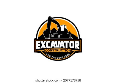 Excavator logo template vector. Heavy equipment logo vector for construction company. Creative excavator illustration for logo.