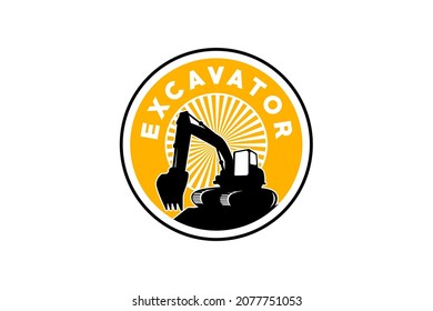 Bagger Logo Vorlage Vektorgrafik. Logo für schwere Ausrüstung, Vektorgrafik für Bauunternehmen. Kreative Baggergrafik für Logo.