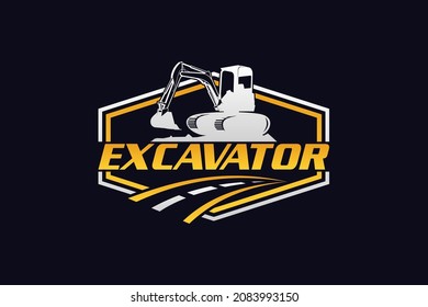 Excavator logo template vector. Heavy equipment logo vector for construction company. Creative excavator illustration for logo.