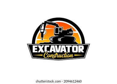 Bagger Logo Vorlage Vektorgrafik. Logo für schwere Ausrüstung, Vektorgrafik für Bauunternehmen. Kreative Baggergrafik für Logo.