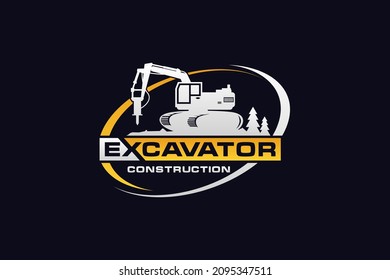 Vector de plantilla de logotipo de excavador. Vector de logotipo de equipo pesado para la empresa de construcción. Ilustración creativa de excavadora para el logotipo.
