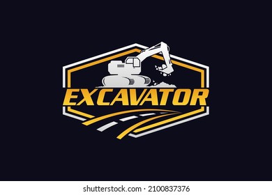 Vector de plantilla de logotipo de excavador. Vector de logotipo de equipo pesado para la empresa de construcción. Ilustración creativa de excavadora para el logotipo.